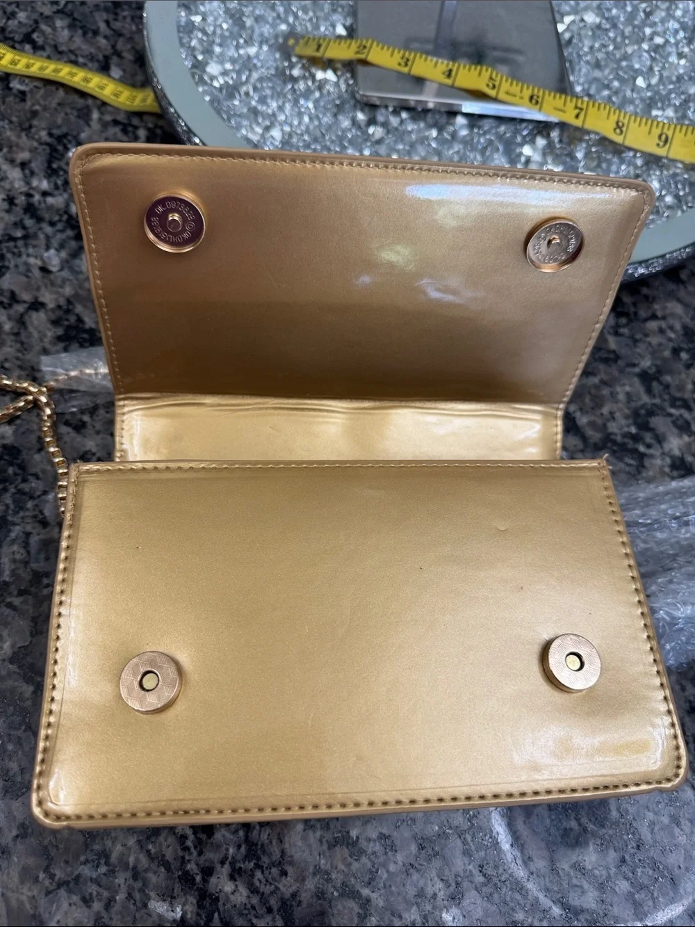 Metallic Gold Quilted shoulder clutch Bag with Chain Strap NWT